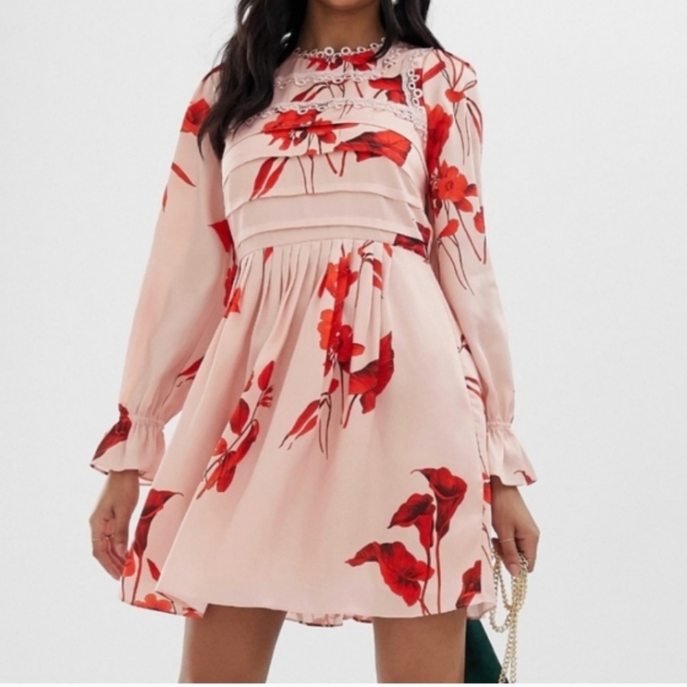 Ted Baker Malaani Fantasia Floral Long Sleeve Mini Dress Sz 3 (8-10)